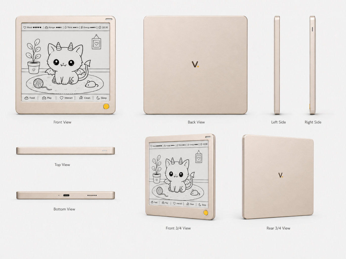 Vivlet front, back, side, top, bottom, and angled product views